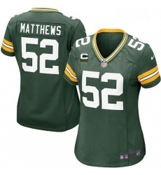 Womens Nike Green Bay Packers 52 Clay Matthews Elite Green Team Color C Patch NFL Jersey
