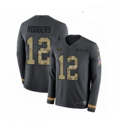 Youth Nike Green Bay Packers 12 Aaron Rodgers Limited Black Salute to Service Therma Long Sleeve NFL Jersey