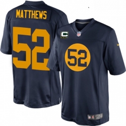 Youth Nike Green Bay Packers 52 Clay Matthews Elite Navy Blue Alternate C Patch NFL Jersey