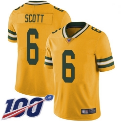 Youth Packers 6 JK Scott Yellow Stitched Football Limited Rush 100th Season Jersey