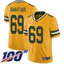 Youth Packers 69 David Bakhtiari Yellow Stitched Football Limited Rush 100th Season Jersey