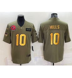 Men Houston Texans 10 Davis Mills Olive Gold Salute To Service Limited Stitched Jersey