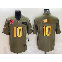 Men Houston Texans 10 Davis Mills Olive Gold Salute To Service Limited Stitched Jersey