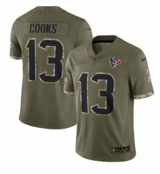 Men Houston Texans 13 Brandin Cooks Olive 2022 Salute To Service Limited Stitched Jersey