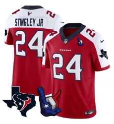 Men Houston Texans 24 Derek Stingley Jr  Red White 2023 F U S E  With Hand Sign Throwing Up The H Patch Vapor Untouchable Limited Stitched Football Jersey