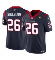 Men Houston Texans 26 Devin Singletary Navy 2023 F U S E  With John Madden Patch Vapor Limited Stitched Football Jersey