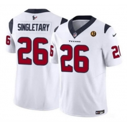 Men Houston Texans 26 Devin Singletary White 2023 F U S E  With John Madden Patch Vapor Limited Stitched Football Jersey