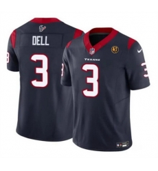 Men Houston Texans 3 Tank Dell Navy 2023 F U S E  With John Madden Patch Vapor Limited Stitched Football Jersey