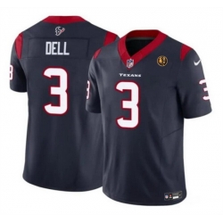 Men Houston Texans 3 Tank Dell Navy 2023 F U S E  With John Madden Patch Vapor Limited Stitched Football Jersey