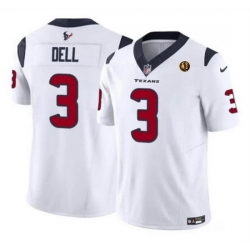 Men Houston Texans 3 Tank Dell White 2023 F U S E  With John Madden Patch Vapor Limited Stitched Football Jersey