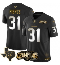 Men Houston Texans 31 Dameon Pierce Black Golden 2023 F U S E  With AFC South Champions Patch And Team Logo Patch Limited Stitched Football Jersey
