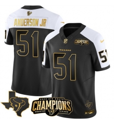 Men Houston Texans 51 Will Anderson Jr  Black White Golden 2023 F U S E  With AFC South Champions Patch And Team Logo Patch Limited Stitched Football Jerse