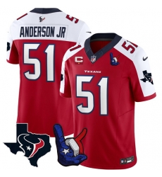 Men Houston Texans 51 Will Anderson Jr  Red White 2023 F U S E  With 1 Star C And Hand Sign Throwing Up The H Patch Vapor Untouchable Limited Stitched Foot
