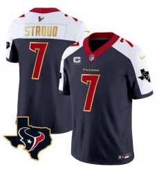 Men Houston Texans 7 C J  Stroud Navy White 2023 F U S E  With 1 Star C And Team Logo Patch Limited Stitched Football Jersey