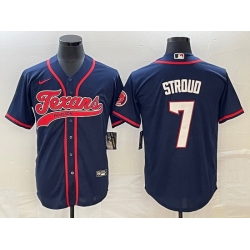 Men Houston Texans 7 C J  Stroud Navy With Patch Cool Base Stitched Baseball Jersey