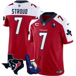 Men Houston Texans 7 C J  Stroud Red White 2023 F U S E  With 1 Star C And Hand Sign Throwing Up The H Patch Vapor Untouchable Limited Stitched Football Je