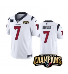Men Houston Texans 7 C J  Stroud White 2023 F U S E  With 1 Star C Patch And AFC South Champions Patch Vapor Untouchable Limited Stitched Football Jersey