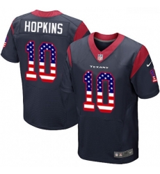 Men Nike Houston Texans 10 DeAndre Hopkins Elite Navy Blue Home USA Flag Fashion NFL Jersey