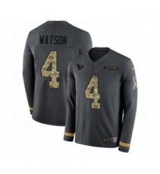 Men Nike Houston Texans 4 Deshaun Watson Limited Black Salute to Service Therma Long Sleeve NFL Jersey