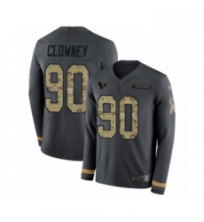 Men Nike Houston Texans 90 Jadeveon Clowney Limited Black Salute to Service Therma Long Sleeve NFL Jersey