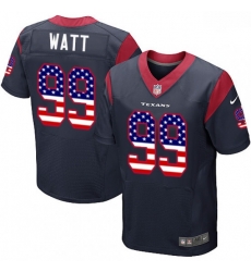 Men Nike Houston Texans 99 JJ Watt Elite Navy Blue Home USA Flag Fashion NFL Jersey