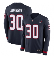 Nike Texans #30 Kevin Johnson Navy Blue Team Color Men Stitched NFL Limited Therma Long Sleeve Jersey