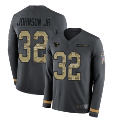 Texans 32 Lonnie Johnson Jr  Anthracite Salute to Service Men Stitched Football Limited Therma Long Sleeve Jersey