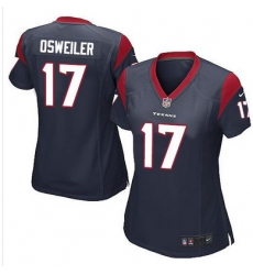 Nike Texans #17 Brock Osweiler Navy Blue Team Color Womens Stitched NFL Elite Jersey