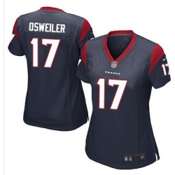Nike Texans #17 Brock Osweiler Navy Blue Team Color Womens Stitched NFL Elite Jersey