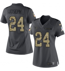 Nike Texans #24 Johnathan Joseph Black Womens Stitched NFL Limited 2016 Salute to Service Jersey