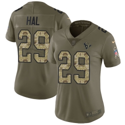Nike Texans #29 Andre Hal Olive Camo Womens Stitched NFL Limited 2017 Salute to Service Jersey
