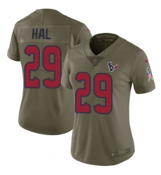 Nike Texans #29 Andre Hal Olive Womens Stitched NFL Limited 2017 Salute to Service Jersey