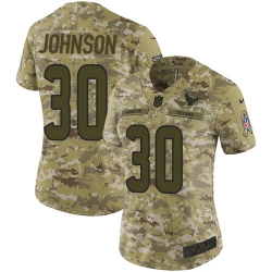 Nike Texans #30 Kevin Johnson Camo Women Stitched NFL Limited 2018 Salute to Service Jersey