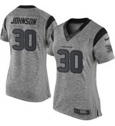 Nike Texans #30 Kevin Johnson Gray Womens Stitched NFL Limited Gridiron Gray Jersey