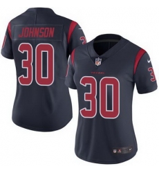 Nike Texans #30 Kevin Johnson Navy Blue Womens Stitched NFL Limited Rush Jersey
