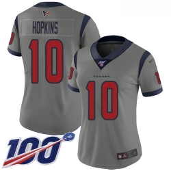 Texans #10 DeAndre Hopkins Gray Women Stitched Football Limited Inverted Legend 100th Season Jersey
