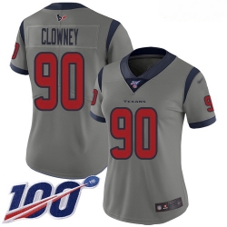 Texans #90 Jadeveon Clowney Gray Women Stitched Football Limited Inverted Legend 100th Season Jersey