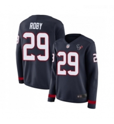 Womens Houston Texans 29 Bradley Roby Limited Navy Blue Therma Long Sleeve Football Jersey