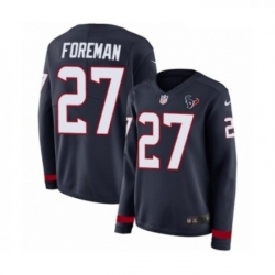 Womens Nike Houston Texans 27 DOnta Foreman Limited Navy Blue Therma Long Sleeve NFL Jerse