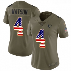 Womens Nike Houston Texans 4 Deshaun Watson Limited OliveUSA Flag 2017 Salute to Service NFL Jersey