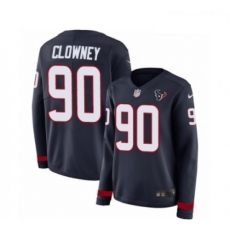 Womens Nike Houston Texans 90 Jadeveon Clowney Limited Navy Blue Therma Long Sleeve NFL Jersey