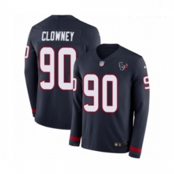 Youth Nike Houston Texans 90 Jadeveon Clowney Limited Navy Blue Therma Long Sleeve NFL Jersey