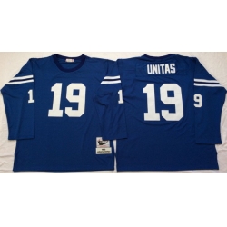 Men Indianapolis Colts 19 Johnny Unitas Blue Long Sleeve M&N Throwback Jersey