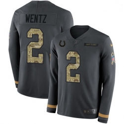 Men Indianapolis Colts 2 Carson Wentz Anthracite Salute to Service Men Stitched NFL Limited Therma Long Sleeve Jersey