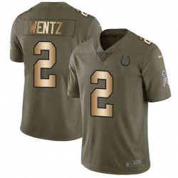 Men Indianapolis Colts 2 Carson Wentz Olive Gold Men Stitched NFL Limited 2017 Salute To Service Jersey