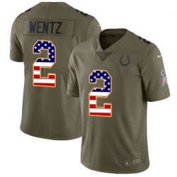 Men Indianapolis Colts 2 Carson Wentz Olive USA Flag Men Stitched NFL Limited 2017 Salute To Service Jersey