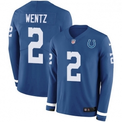Men Indianapolis Colts 2 Carson Wentz Royal Blue Team Color Men Stitched NFL Limited Therma Long Sleeve Jersey