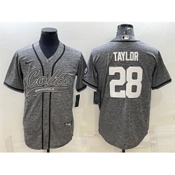 Men Indianapolis Colts 28 Jonathan Taylor Grey With Patch Cool Base Stitched Baseball Jersey