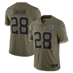 Men Indianapolis Colts 28 Jonathan Taylor Olive 2022 Salute To Service Limited Stitched Jersey