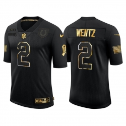Men Indianapolis Colts Carson Wentz 2 White Vapor 2020 salute to service black golden Limited Jersey